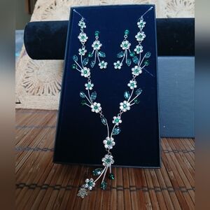 Danbury Mint Blue Green and Silver Floral Necklace and Earring Set